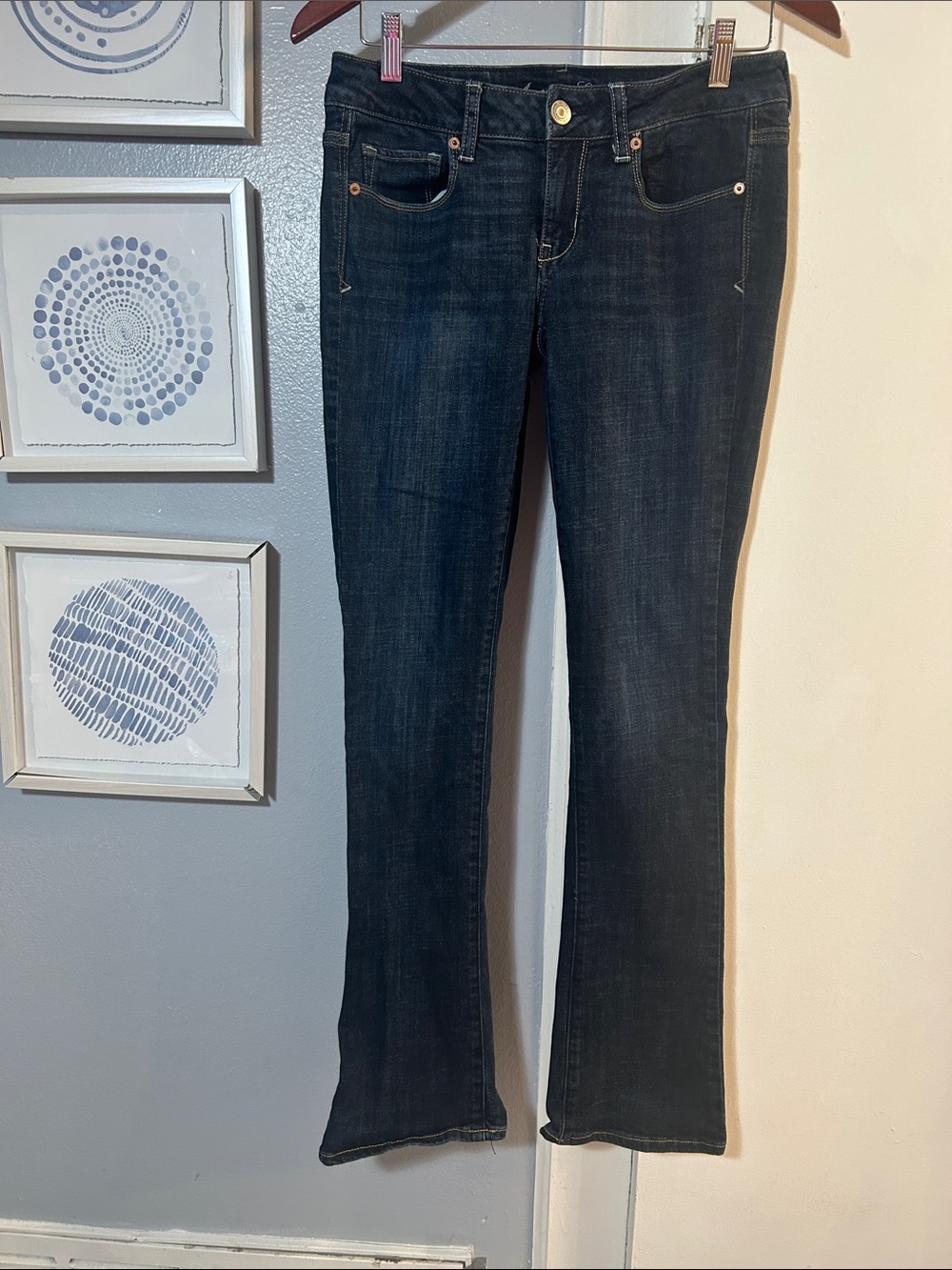American Eagle Outfitters Women’s Skinny Kick Dark Blue Flared Jeans Size 8